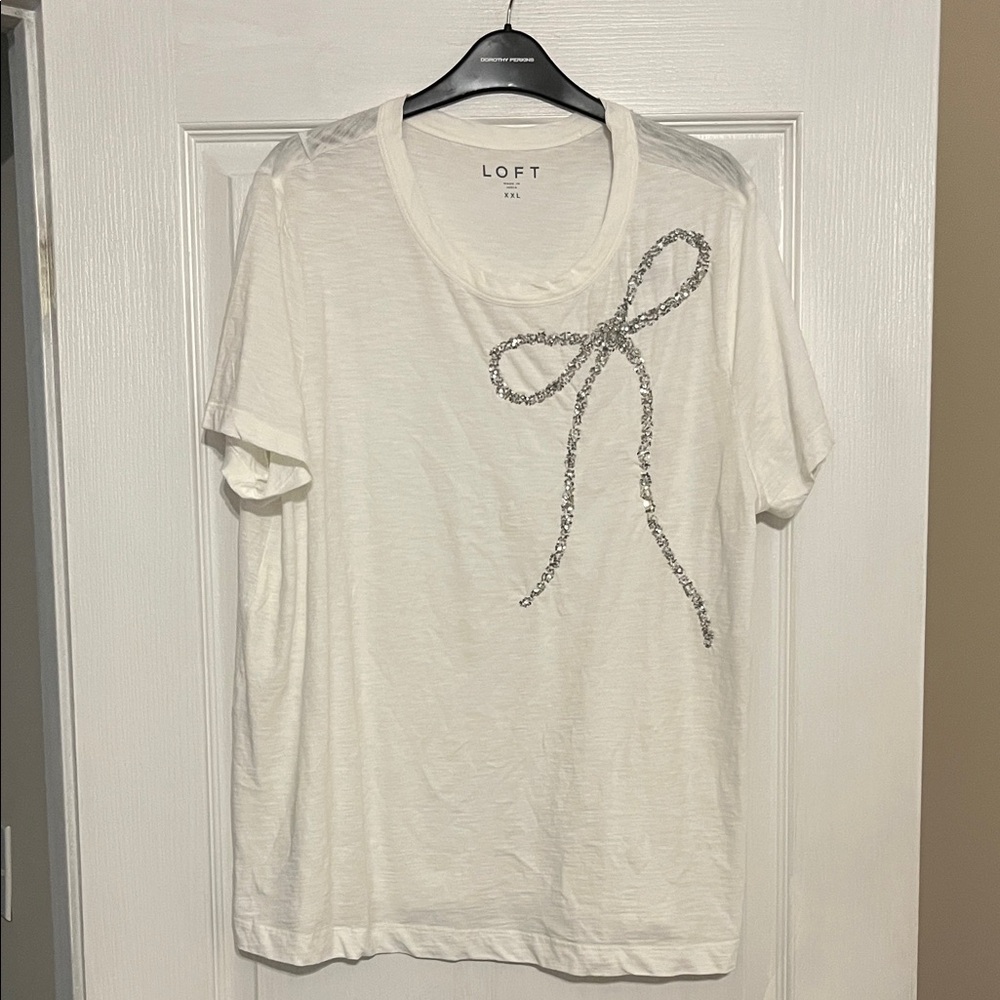 LOFT Ivory White Tee with Silver Embellishment